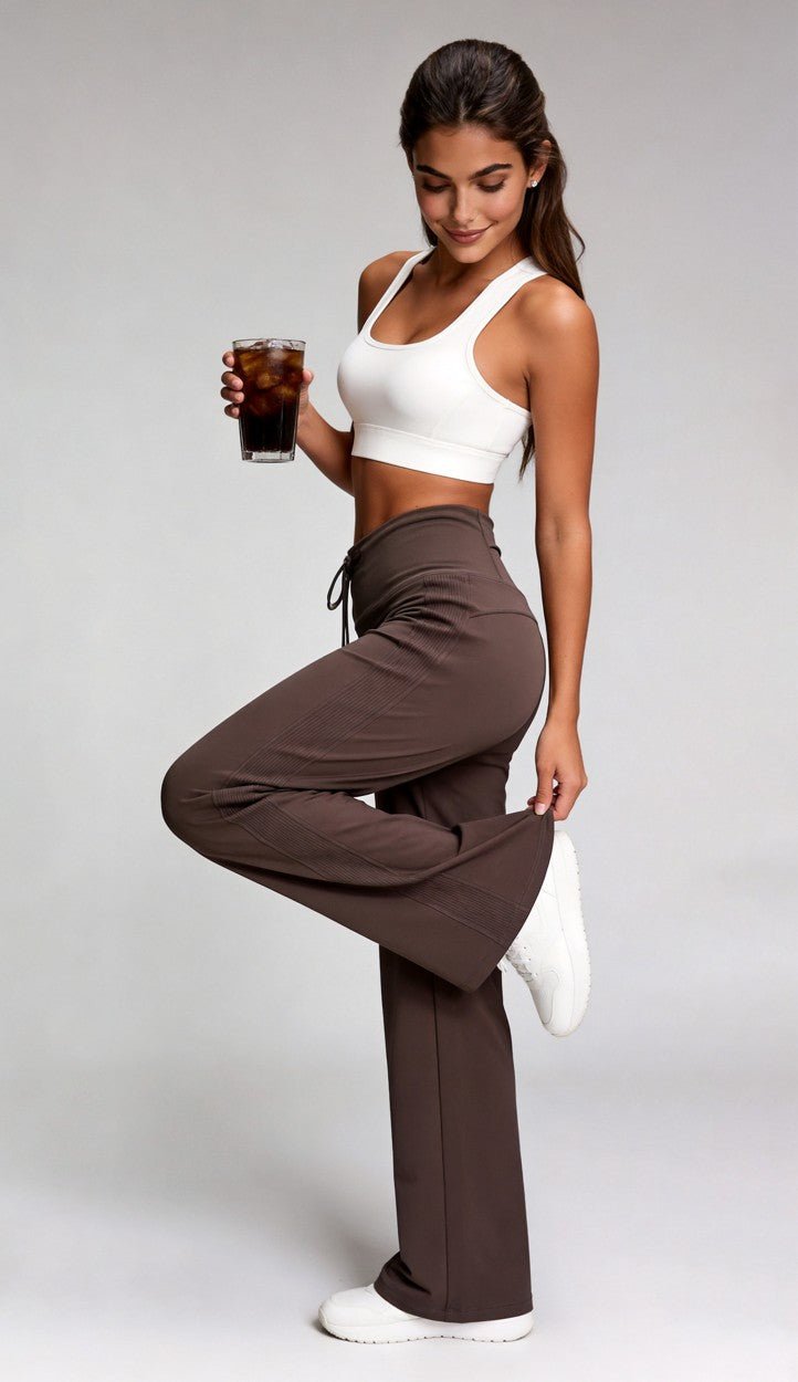 Ceecile EaseFlow High-Waisted Drawstring Wide Leg Sports Yoga Pants - Women's Activewear by Ceecile