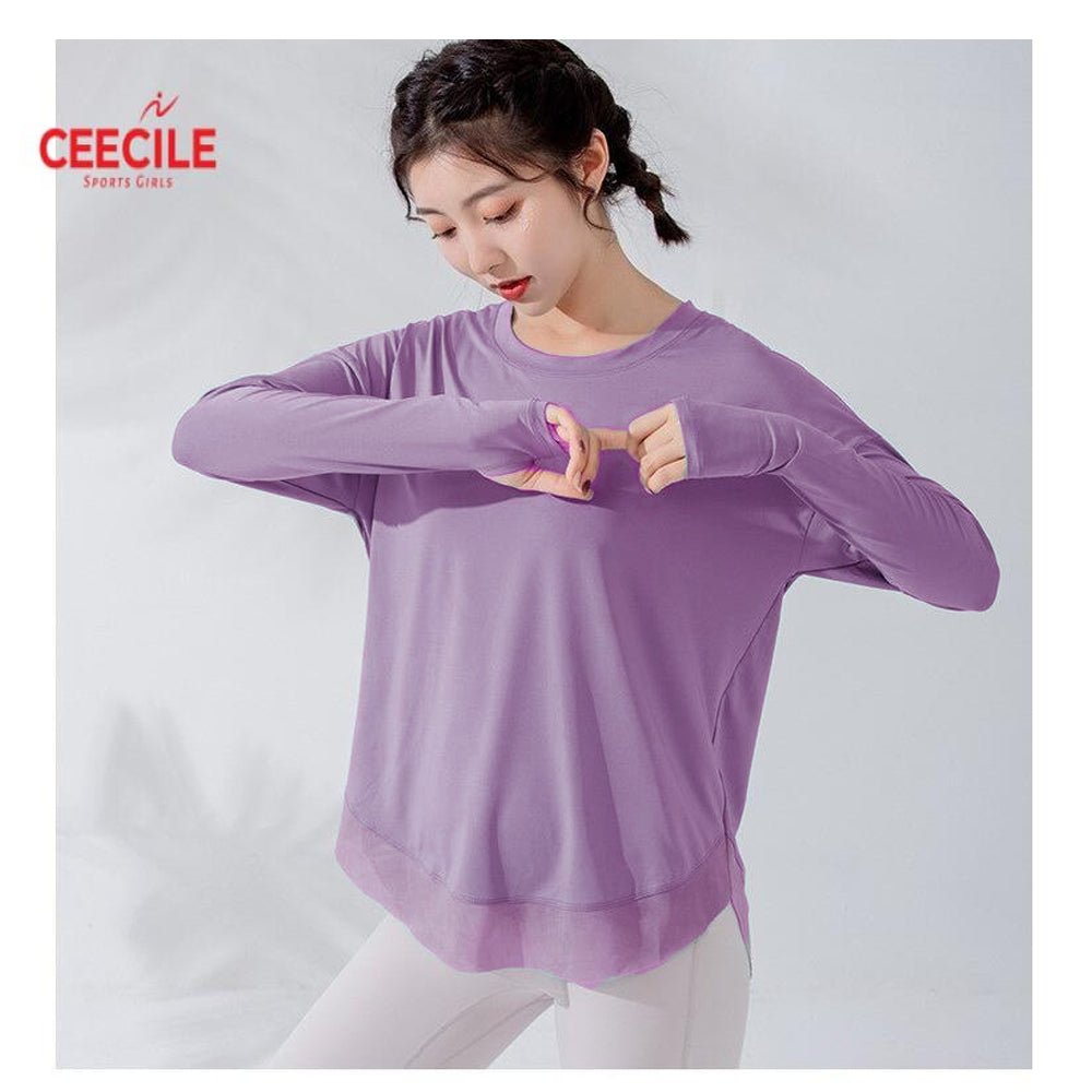Ceecile Women's Long Sleeve Sports Shirt – Protective Hand Design with Mesh Panels | Quick - Dry Activewear - Women's Activewear by Ceecile