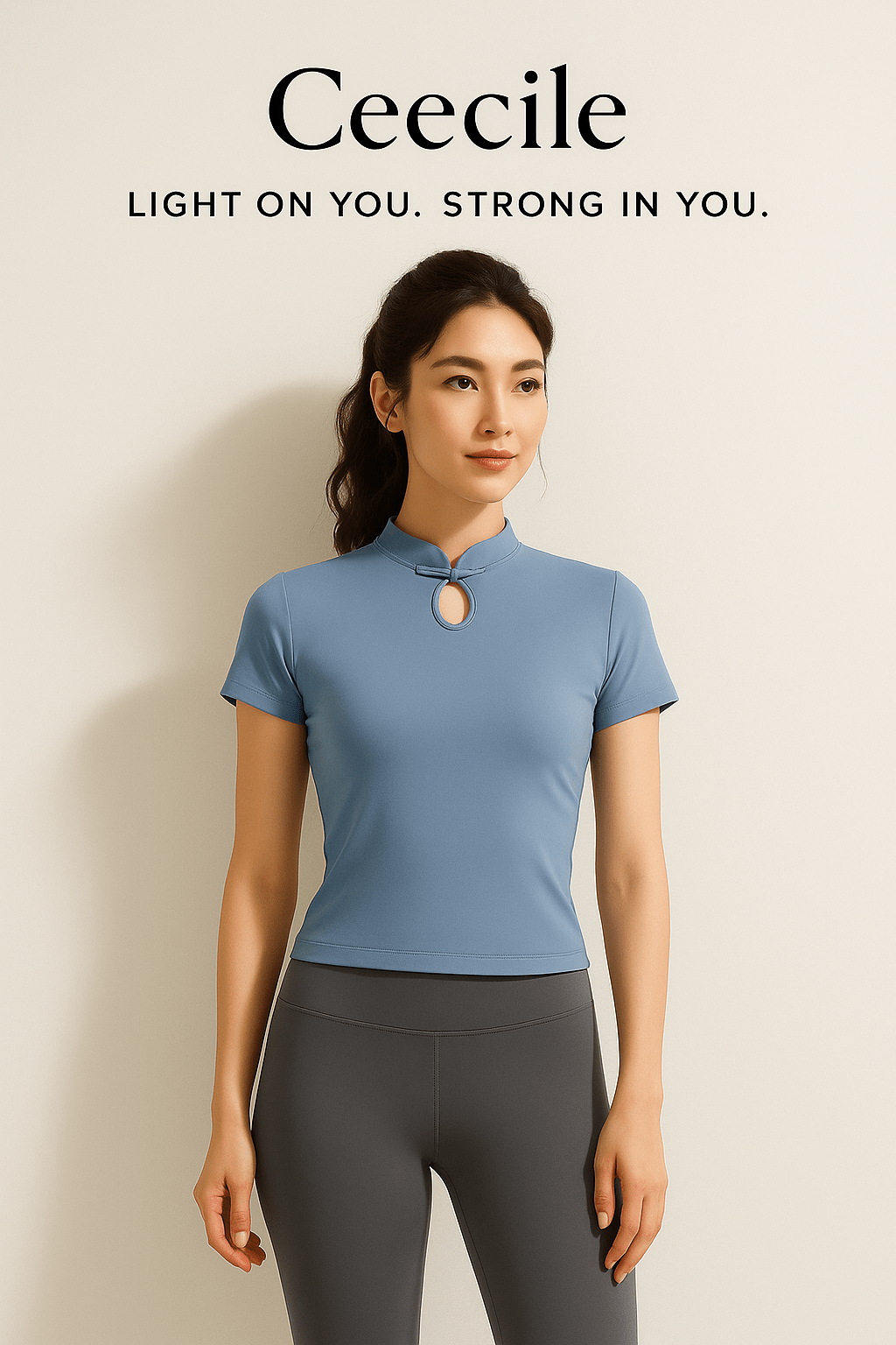 Fusion Style Yoga Apparel Top – Traditional Touch with Performance Fabric Short Sleeve Fitness Shirt - Women's Activewear by Ceecile