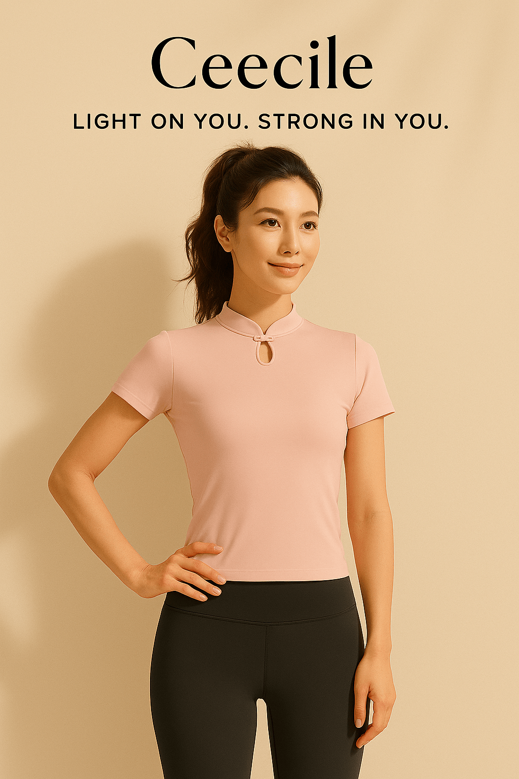 Fusion Style Yoga Apparel Top – Traditional Touch with Performance Fabric Short Sleeve Fitness Shirt - Women's Activewear by Ceecile