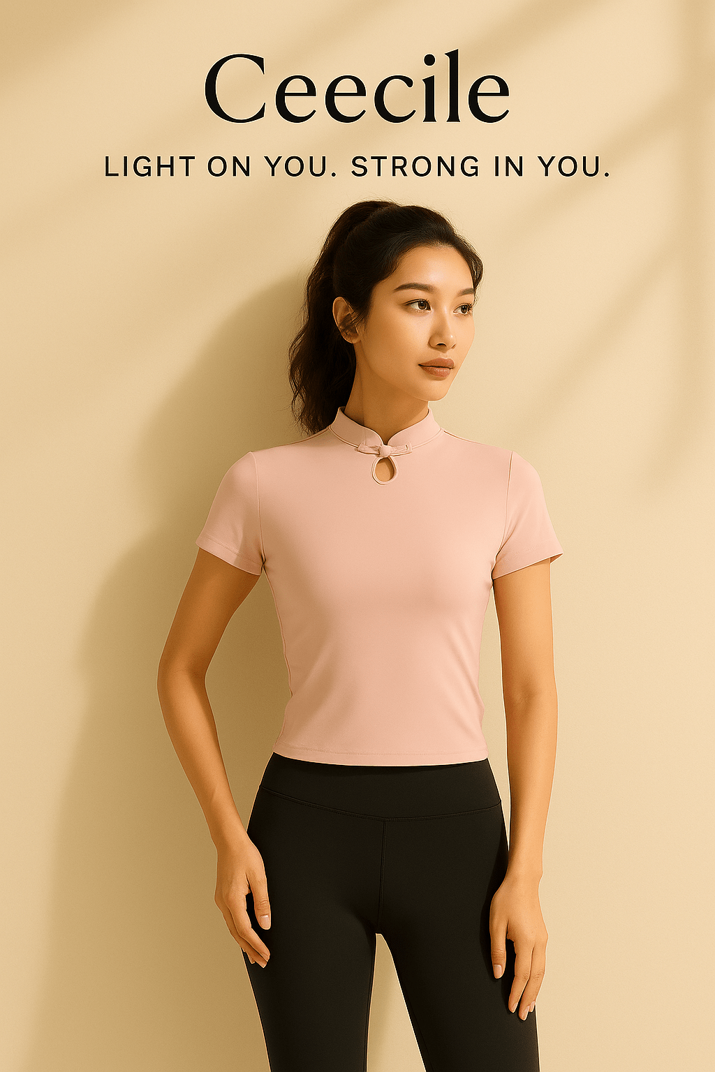 Fusion Style Yoga Apparel Top – Traditional Touch with Performance Fabric Short Sleeve Fitness Shirt - Women's Activewear by Ceecile