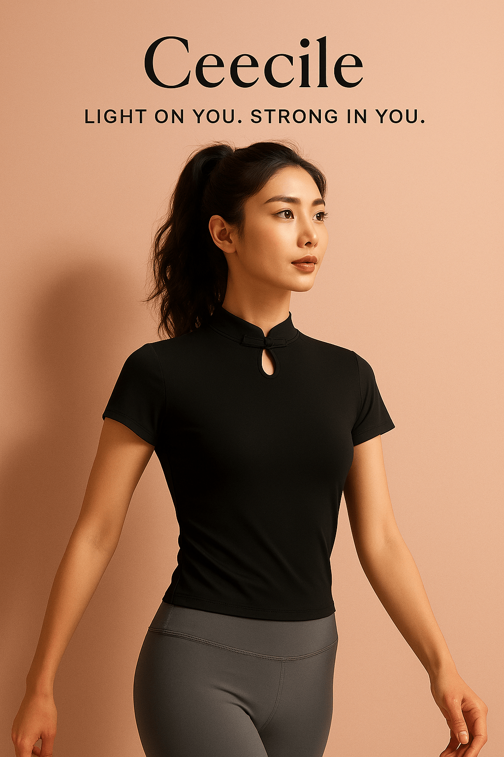 Fusion Style Yoga Apparel Top – Traditional Touch with Performance Fabric Short Sleeve Fitness Shirt - Women's Activewear by Ceecile