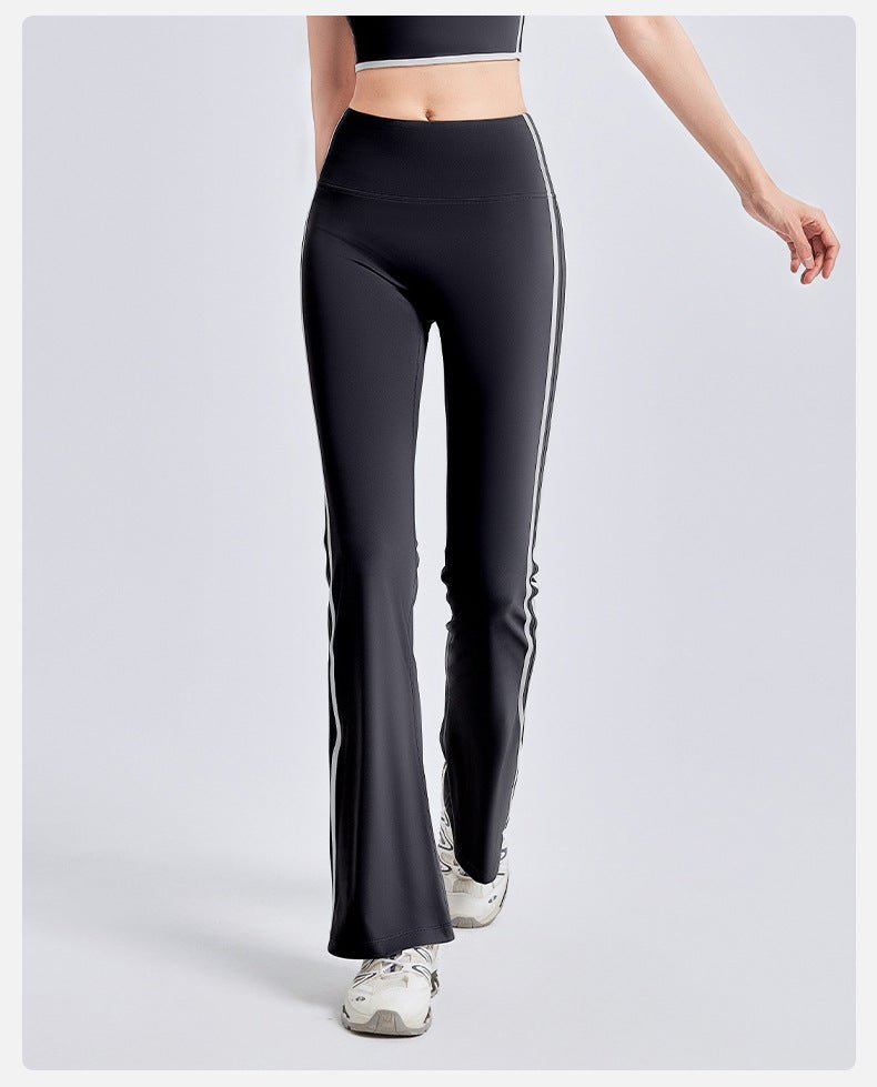 High Waist Flared Yoga Pants with Side Stripes | Stretchy Bootcut Sports Leggings - Women's Activewear by Ceecile
