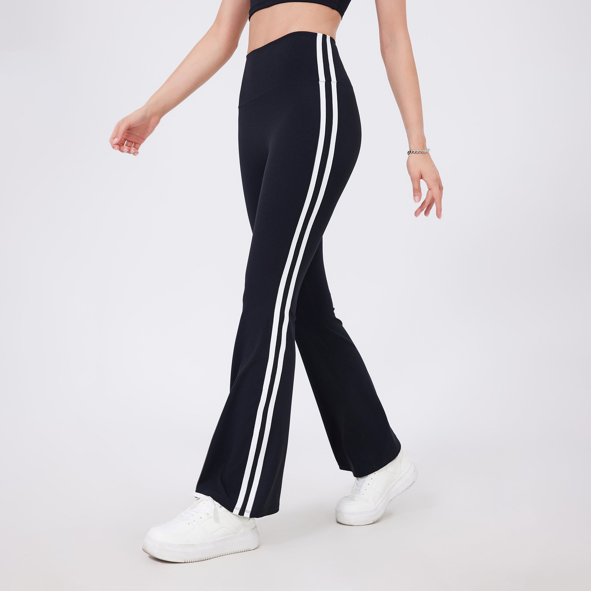 High Waist Flared Yoga Pants with Side Stripes | Stretchy Bootcut Sports Leggings - Women's Activewear by Ceecile