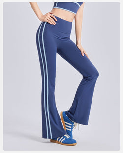 High Waist Flared Yoga Pants with Side Stripes | Stretchy Bootcut Sports Leggings - Women's Activewear by Ceecile