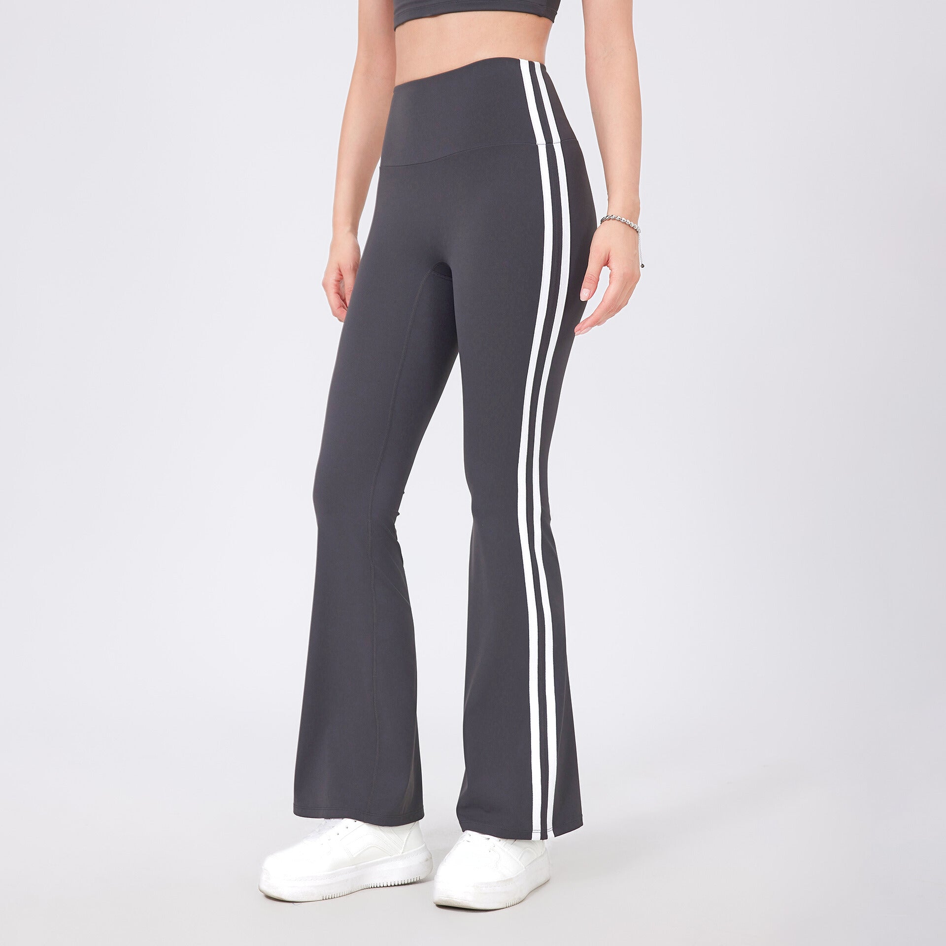 High Waist Flared Yoga Pants with Side Stripes | Stretchy Bootcut Sports Leggings - Women's Activewear by Ceecile
