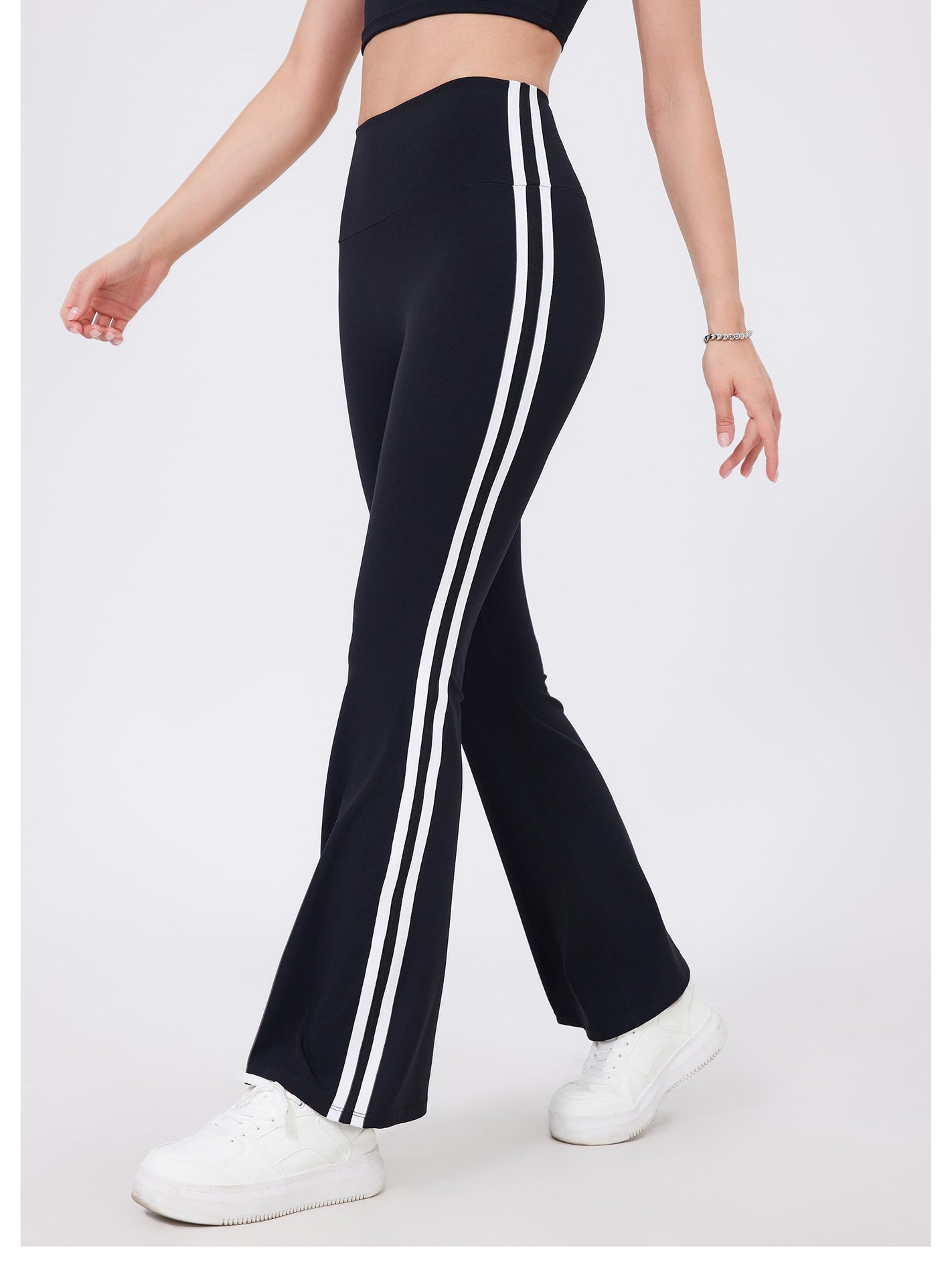 High Waist Flared Yoga Pants with Side Stripes | Stretchy Bootcut Sports Leggings - Women's Activewear by Ceecile