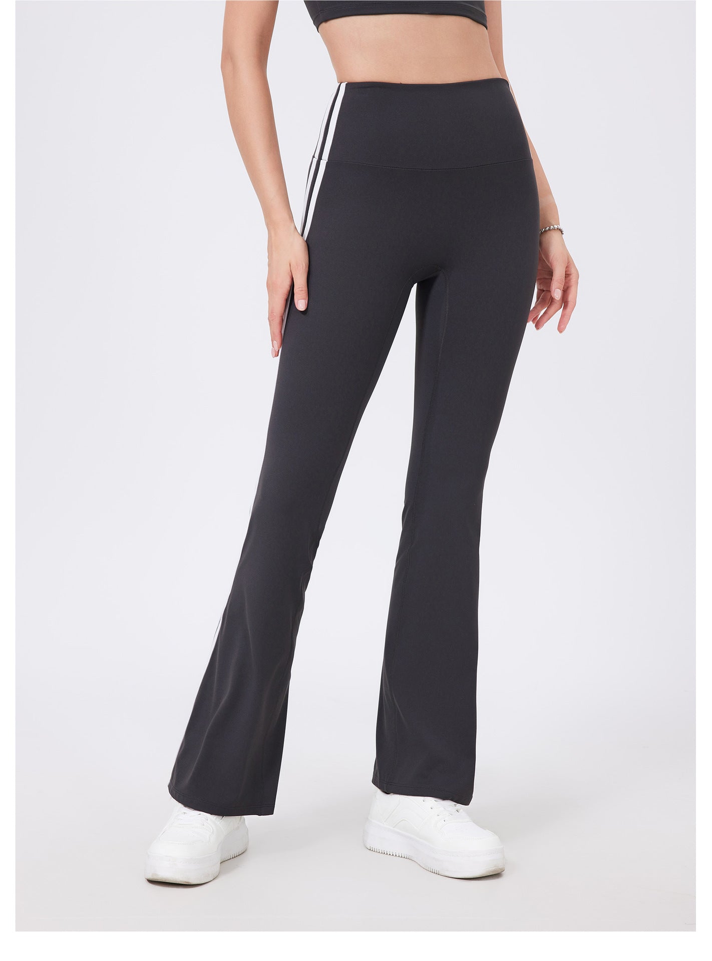 High Waist Flared Yoga Pants with Side Stripes | Stretchy Bootcut Sports Leggings - Women's Activewear by Ceecile