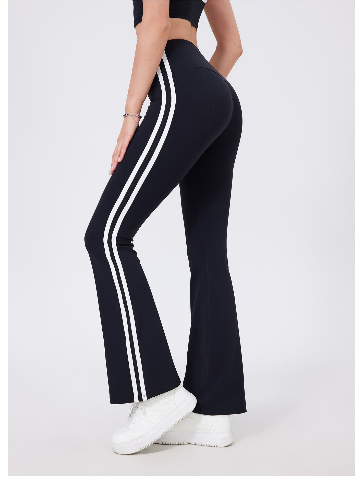 High Waist Flared Yoga Pants with Side Stripes | Stretchy Bootcut Sports Leggings - Women's Activewear by Ceecile
