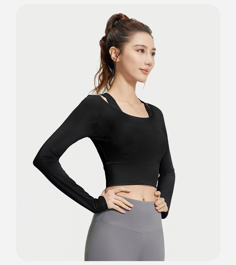 Mesh Patchwork 2 - in - 1 Long Sleeve | Running & Yoga Top | Built - in Bra | Sportswear - Women's Activewear by Ceecile