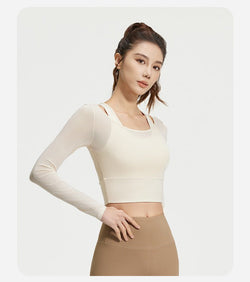 Mesh Patchwork 2 - in - 1 Long Sleeve | Running & Yoga Top | Built - in Bra | Sportswear - Women's Activewear by Ceecile