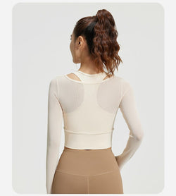 Mesh Patchwork 2 - in - 1 Long Sleeve | Running & Yoga Top | Built - in Bra | Sportswear - Women's Activewear by Ceecile