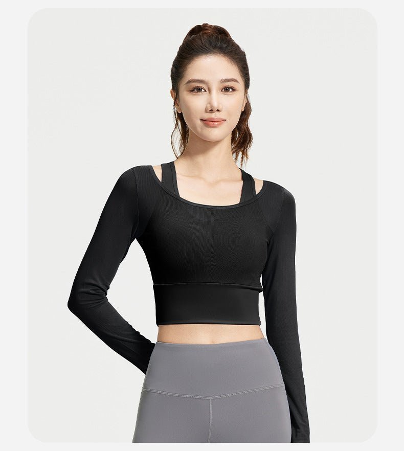 Mesh Patchwork 2 - in - 1 Long Sleeve | Running & Yoga Top | Built - in Bra | Sportswear - Women's Activewear by Ceecile