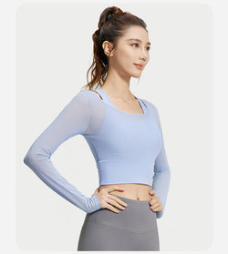 Mesh Patchwork 2 - in - 1 Long Sleeve | Running & Yoga Top | Built - in Bra | Sportswear - Women's Activewear by Ceecile