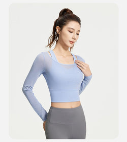 Mesh Patchwork 2 - in - 1 Long Sleeve | Running & Yoga Top | Built - in Bra | Sportswear - Women's Activewear by Ceecile