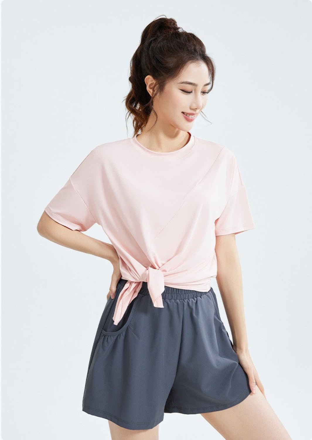 Short - Sleeve Loose Fit Split Hem Yoga T-Shirt – Breathable Ice Silk Sports Top for Running & Casual Wear - Women's Activewear by Ceecile