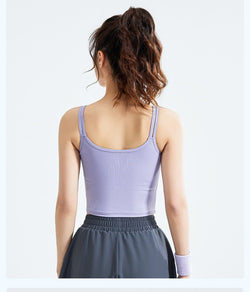 Striped Sports Bra Vest | Fixed Shoulder Straps | Padded | Slim Fit | Breathable Yoga Gym Top - Women's Activewear by Ceecile