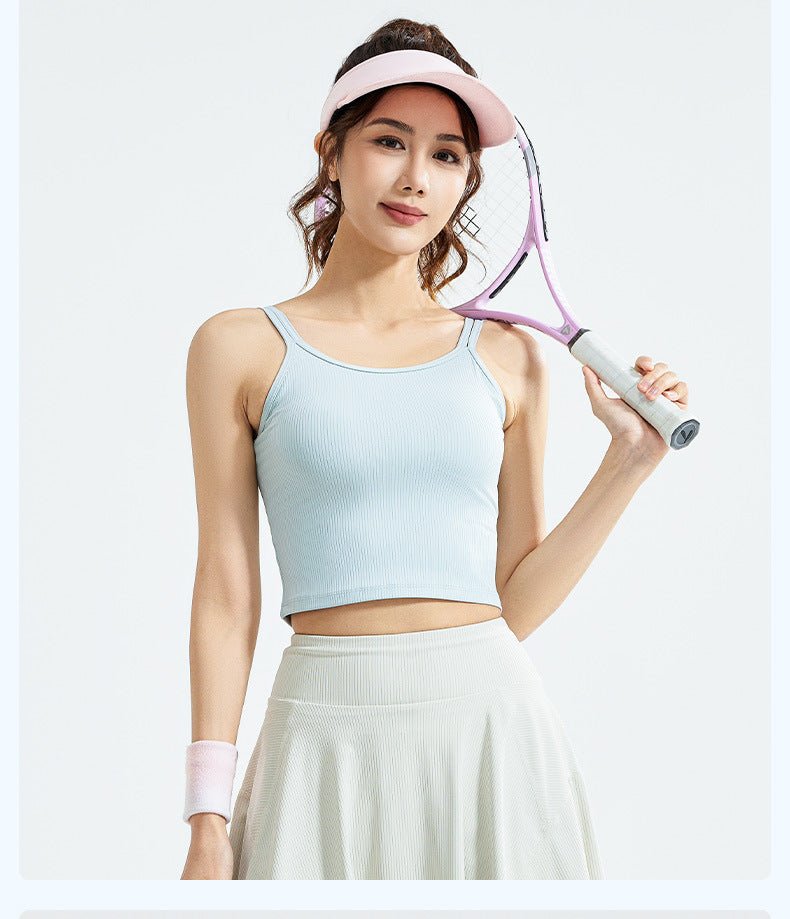 Striped Sports Bra Vest | Fixed Shoulder Straps | Padded | Slim Fit | Breathable Yoga Gym Top - Women's Activewear by Ceecile