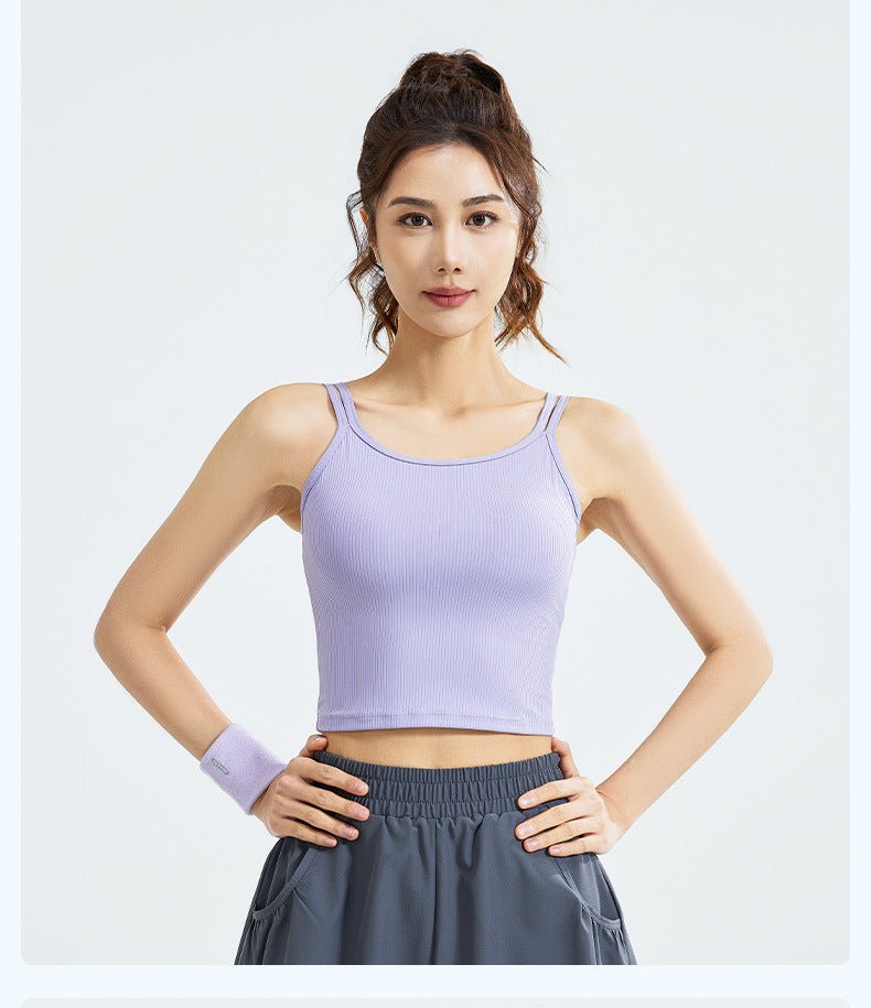 Striped Sports Bra Vest | Fixed Shoulder Straps | Padded | Slim Fit | Breathable Yoga Gym Top - Women's Activewear by Ceecile