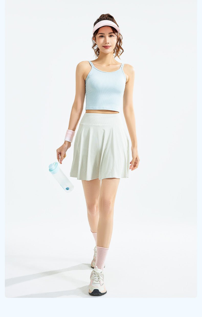 Striped Sports Bra Vest | Fixed Shoulder Straps | Padded | Slim Fit | Breathable Yoga Gym Top - Women's Activewear by Ceecile