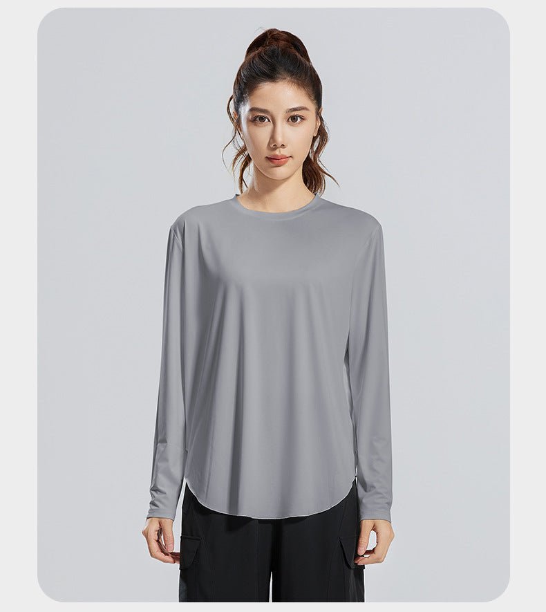 Women Loose Fit Long Sleeve Round Neck Fitness Yoga Top Racerback - Women's Activewear by Ceecile