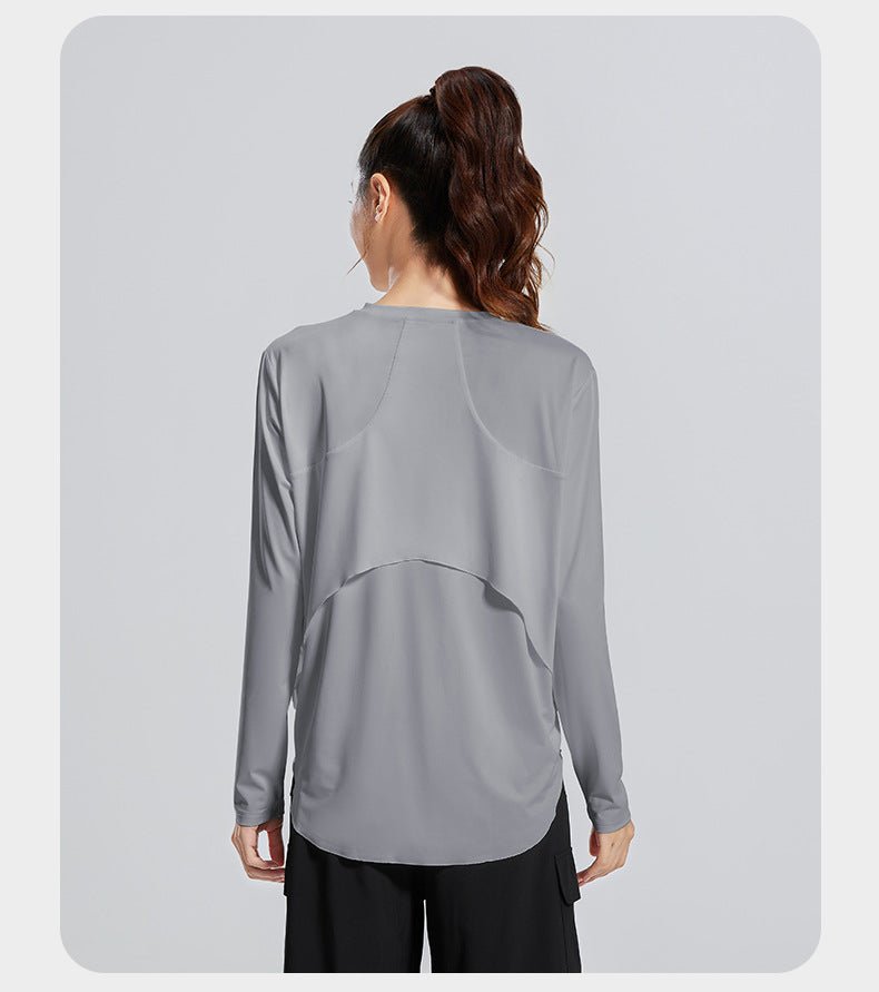 Women Loose Fit Long Sleeve Round Neck Fitness Yoga Top Racerback - Women's Activewear by Ceecile