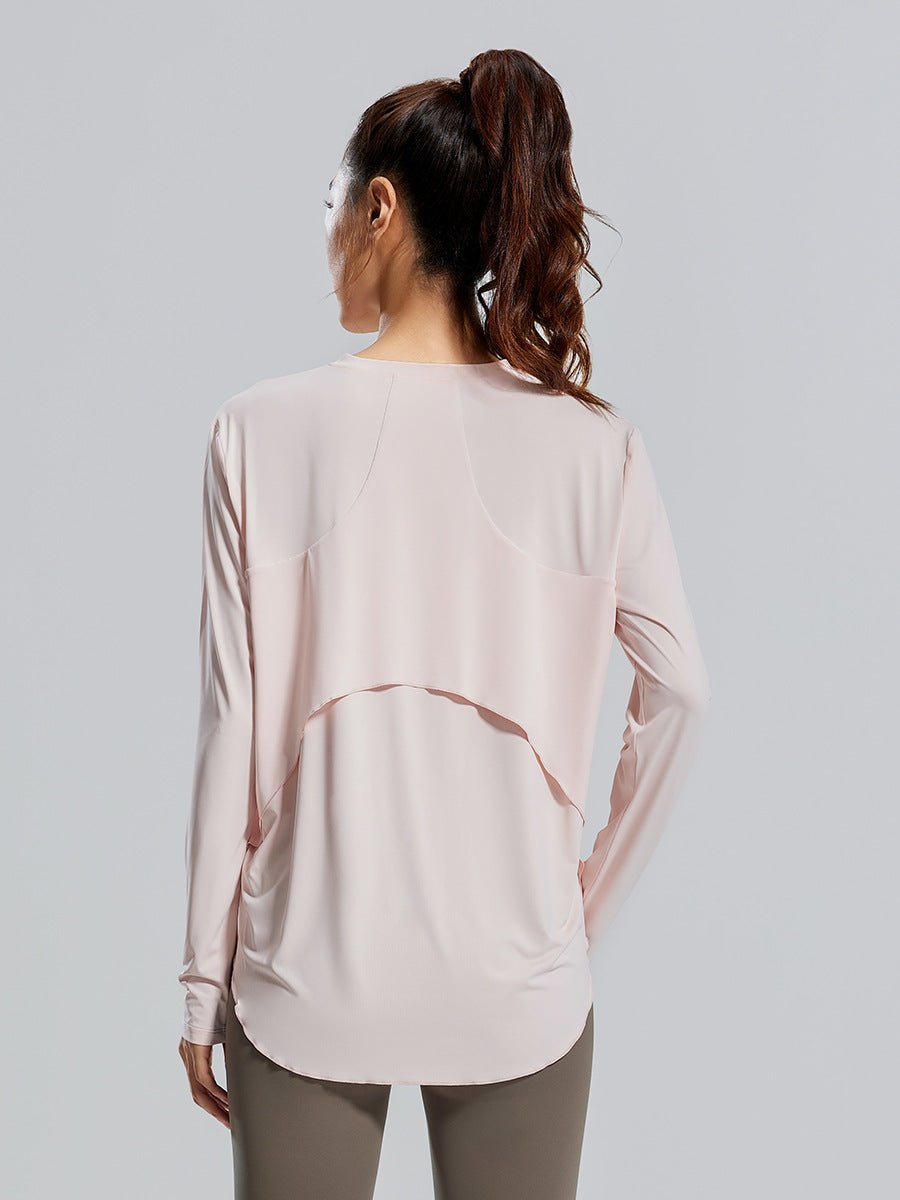 Women Loose Fit Long Sleeve Round Neck Fitness Yoga Top Racerback - Women's Activewear by Ceecile