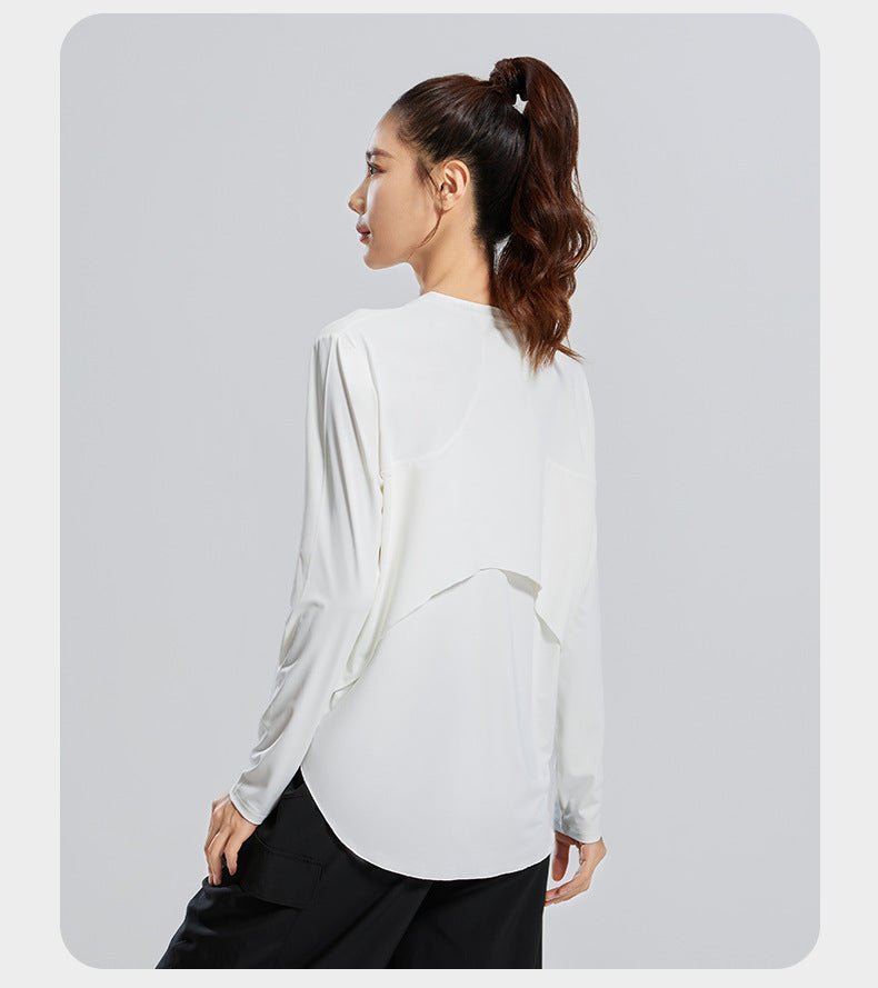 Women Loose Fit Long Sleeve Round Neck Fitness Yoga Top Racerback - Women's Activewear by Ceecile