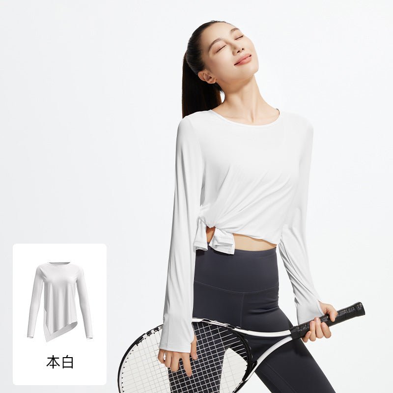 Women Outdoor Long Sleeve Loose Split Ice Silk Yoga Shirt - Women's Activewear by Ceecile