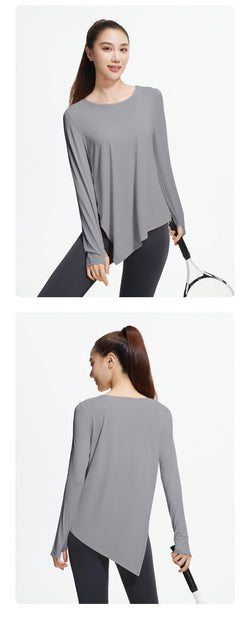 Women Outdoor Long Sleeve Loose Split Ice Silk Yoga Shirt - Women's Activewear by Ceecile