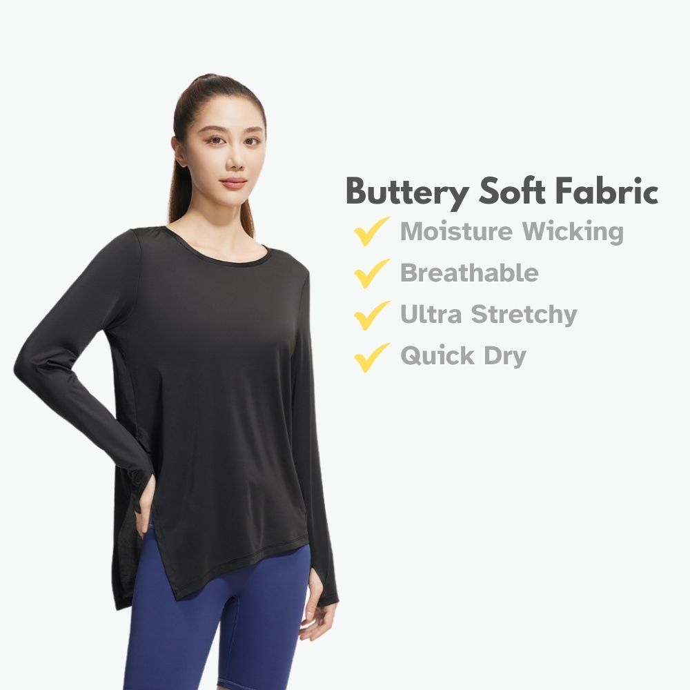 Women Outdoor Long Sleeve Loose Split Ice Silk Yoga Shirt - Women's Activewear by Ceecile